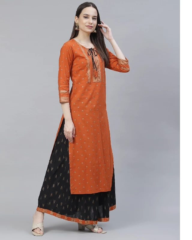 Traditional Function Wear Heavy Rayon Readymade Suit, Orange - Black-2.webp